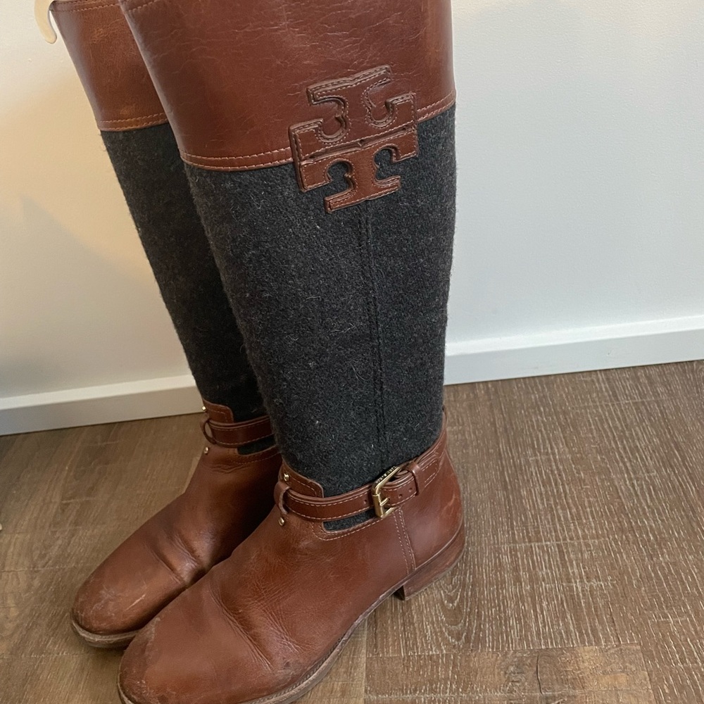Tory Burch Leather/Flannel Riding Boots